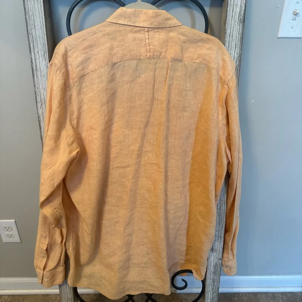 Banana Republic Linen Button Up‎ Shirt Peach Salmon XL Long Sleeve Pocket